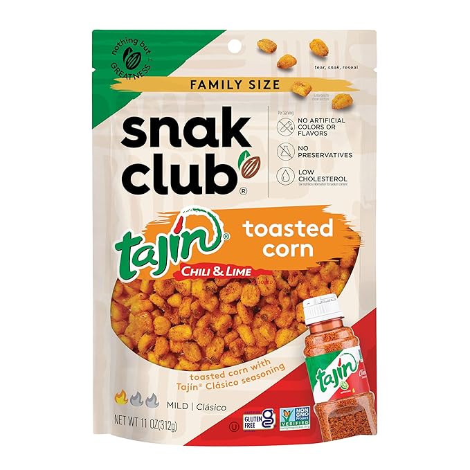 Snak Club Tajin Toasted Corn, Roasted Corn Nuggets with Chili and Lime Seasoning